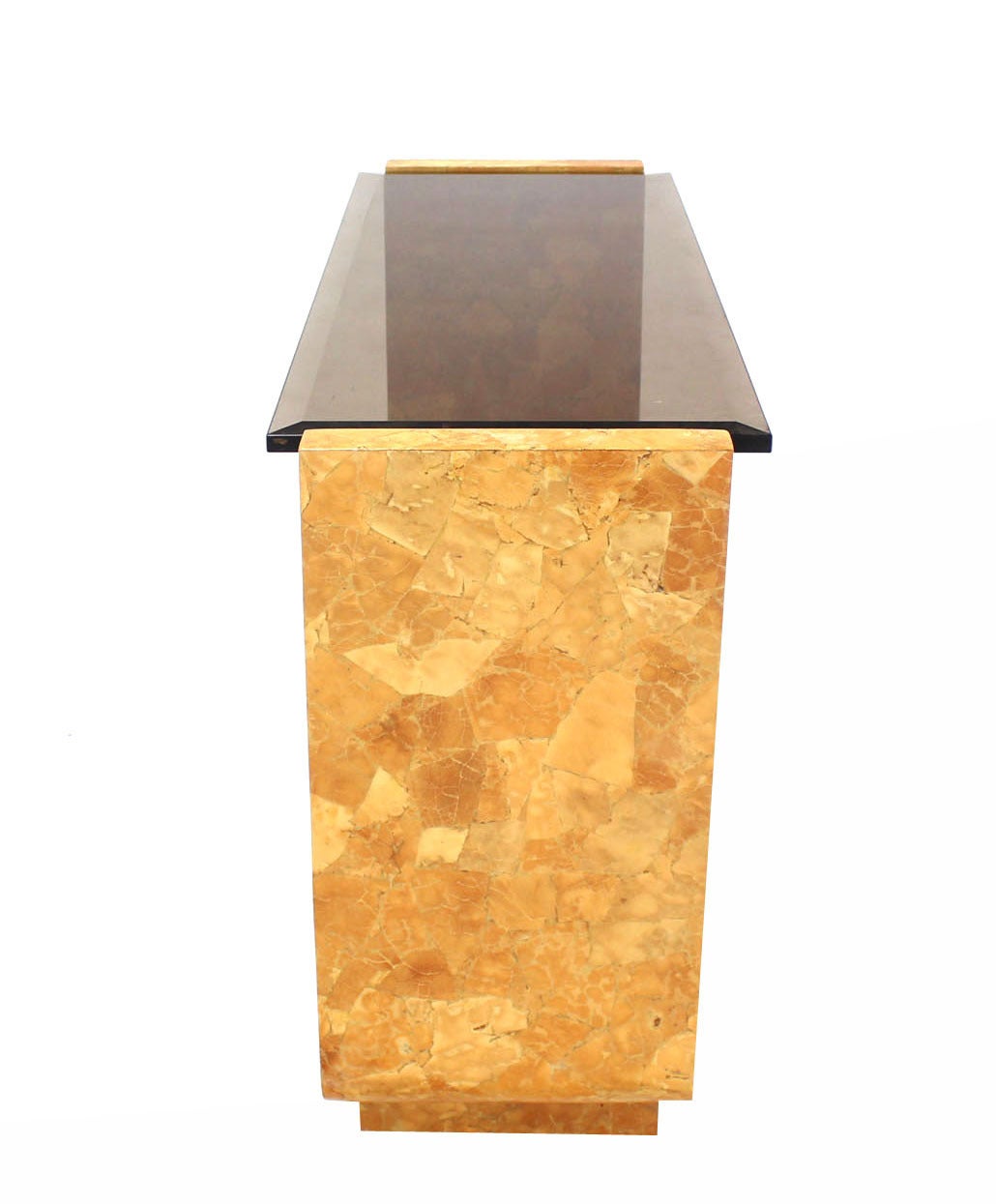 Burl Wood Smoked Smoked Glass Top U-Shape Console Table In Excellent Condition In Rockaway, NJ