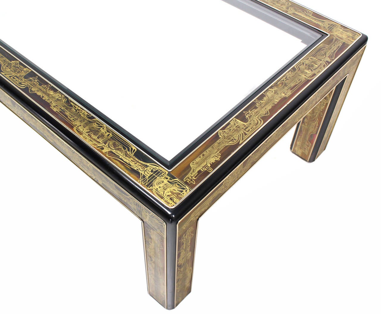 Rectangular Glass-Top Brass and Wood Base Coffee Table by Mastercraft In Excellent Condition In Rockaway, NJ