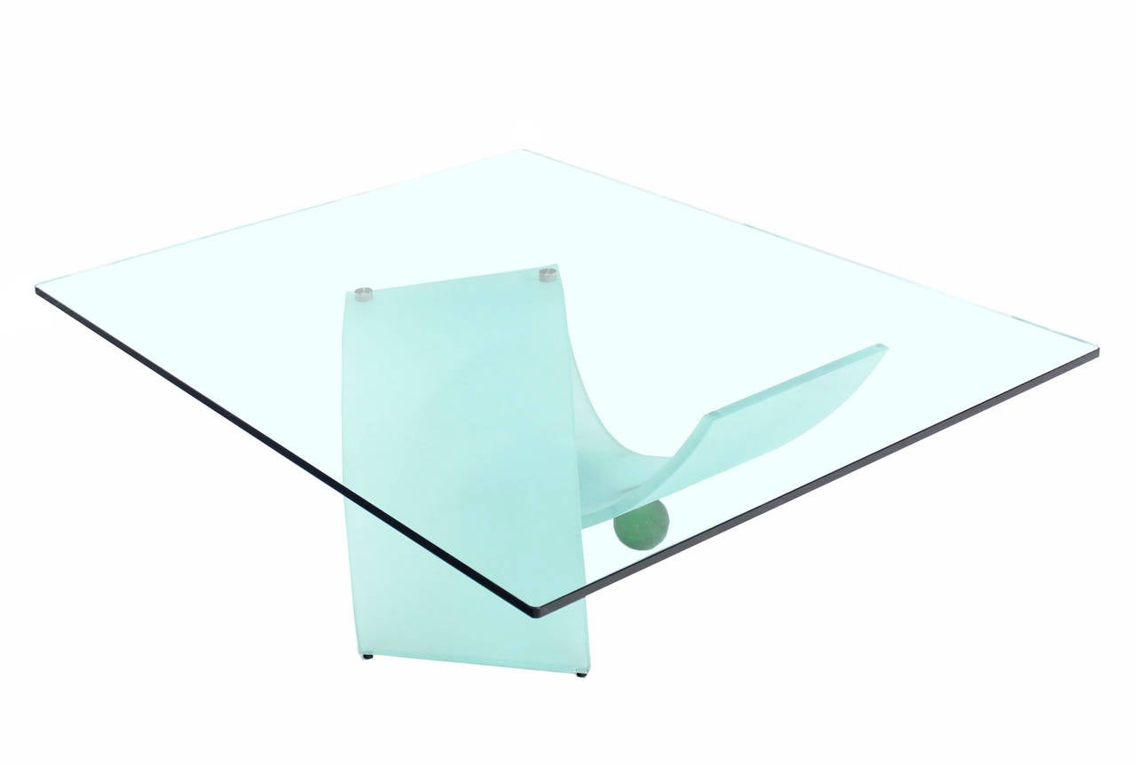 Frosted Glass Ribbon Base Square Glass-Top Coffee Table 1