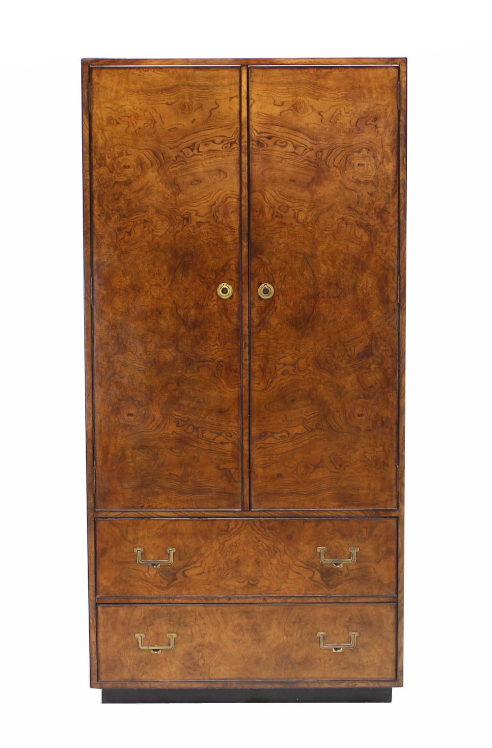 Mid-Century Modern John Widdicomb Burl Wood Chifferobe Chest Cabinet Storage Brass Pulls