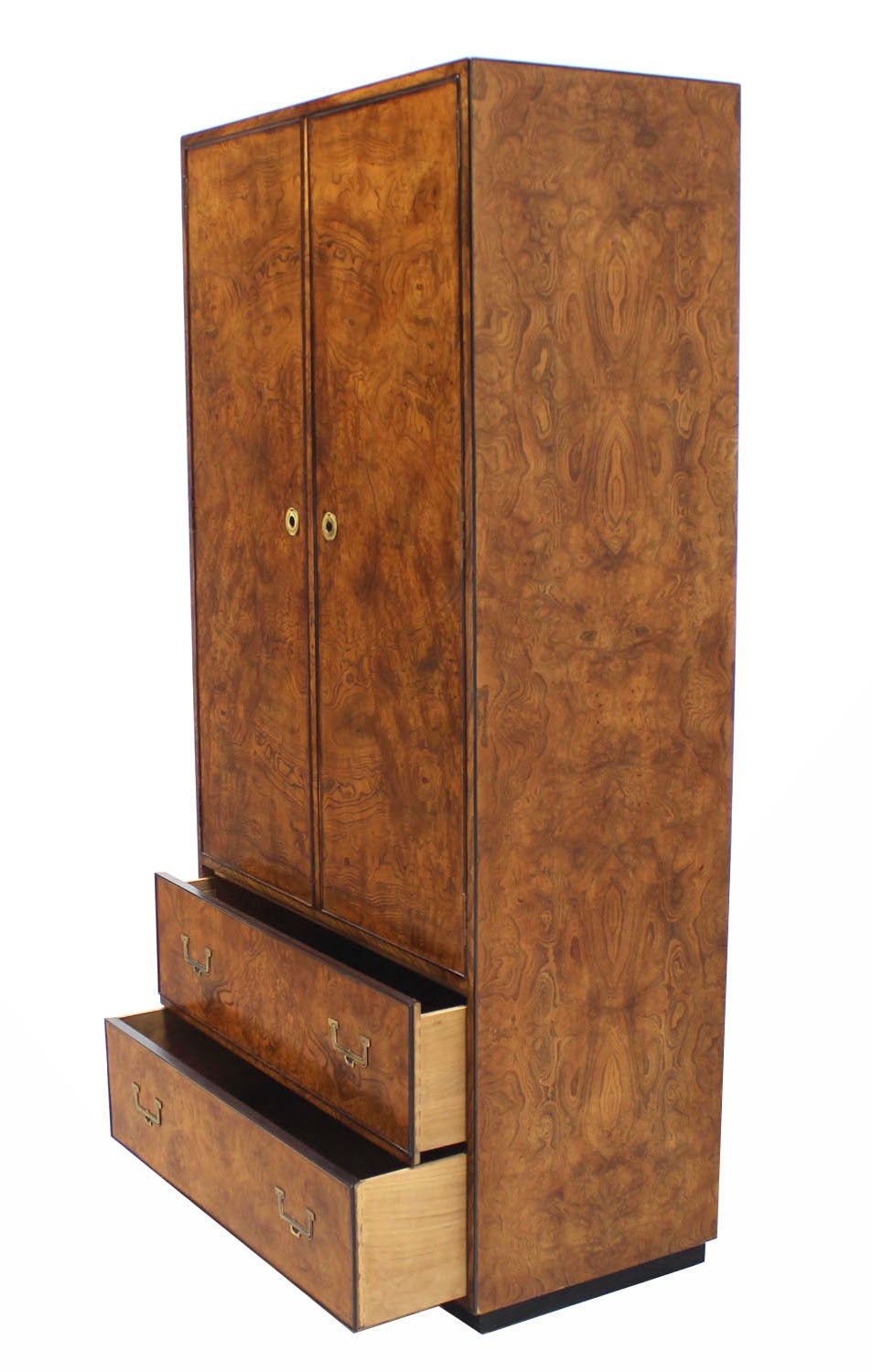 Lacquered John Widdicomb Burl Wood Chifferobe Chest Cabinet Storage Brass Pulls