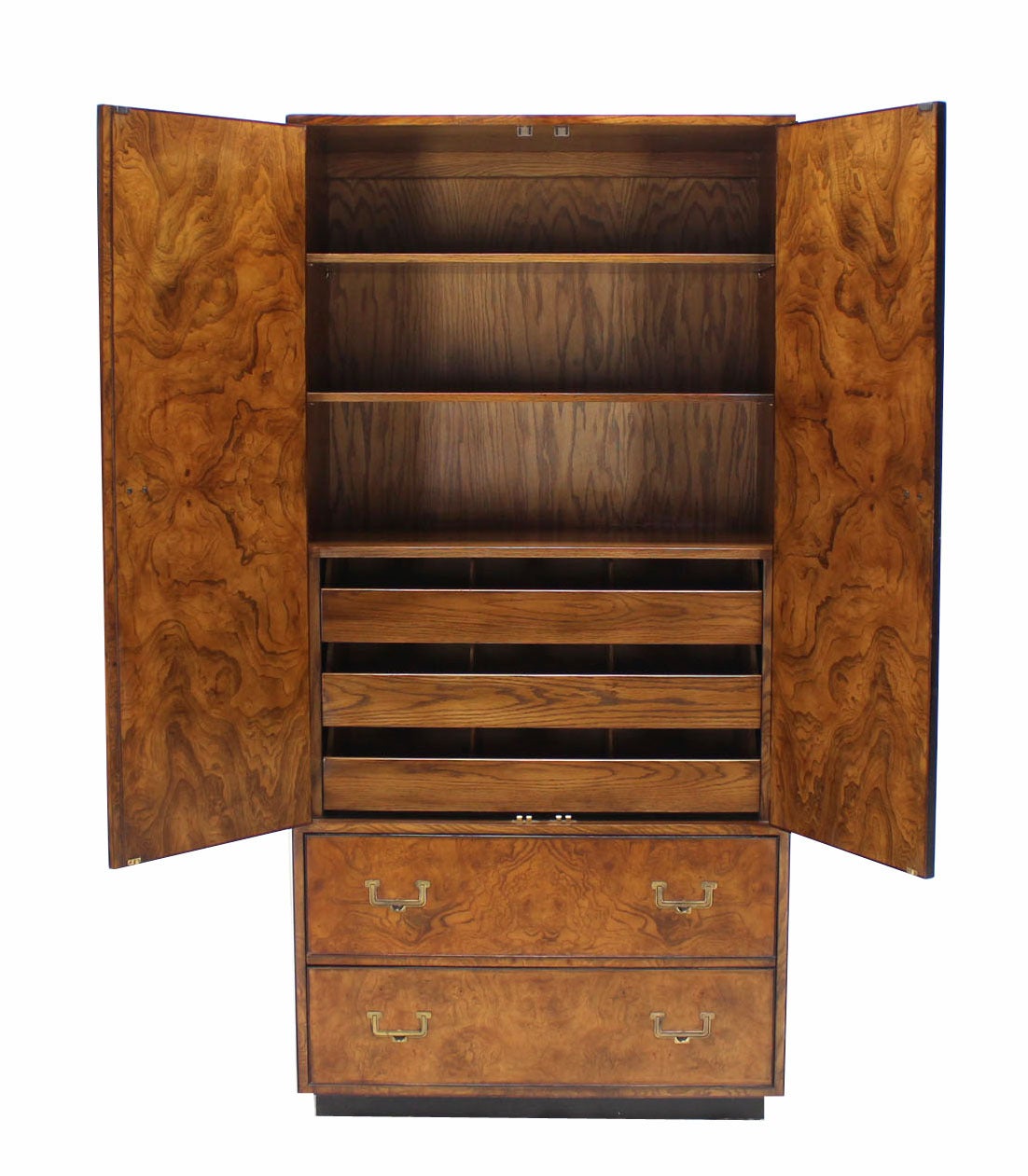 American John Widdicomb Burl Wood Chifferobe Chest Cabinet Storage Brass Pulls