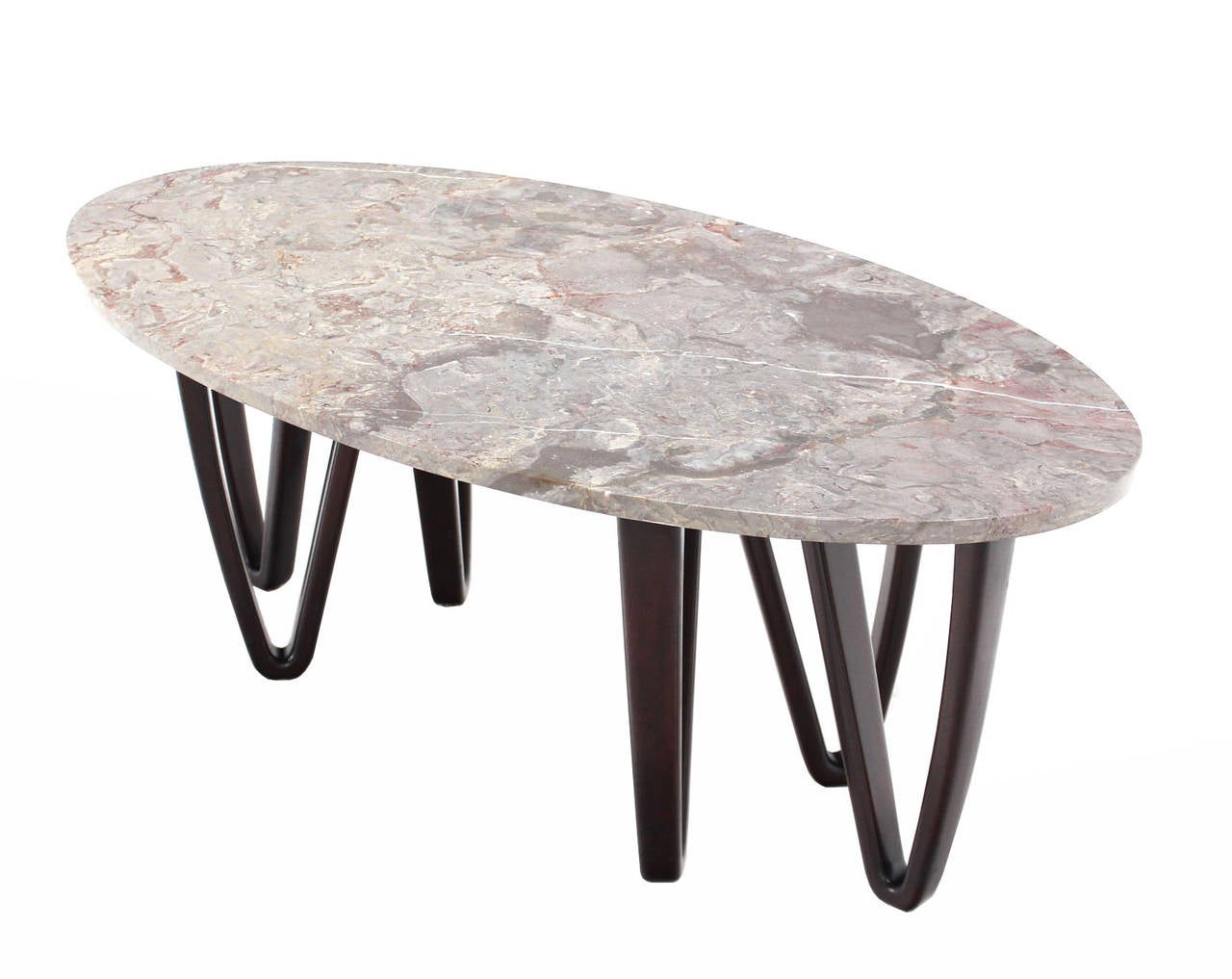 American Oval Marble-Top Coffee Table on Wooden Hair Pin Legs