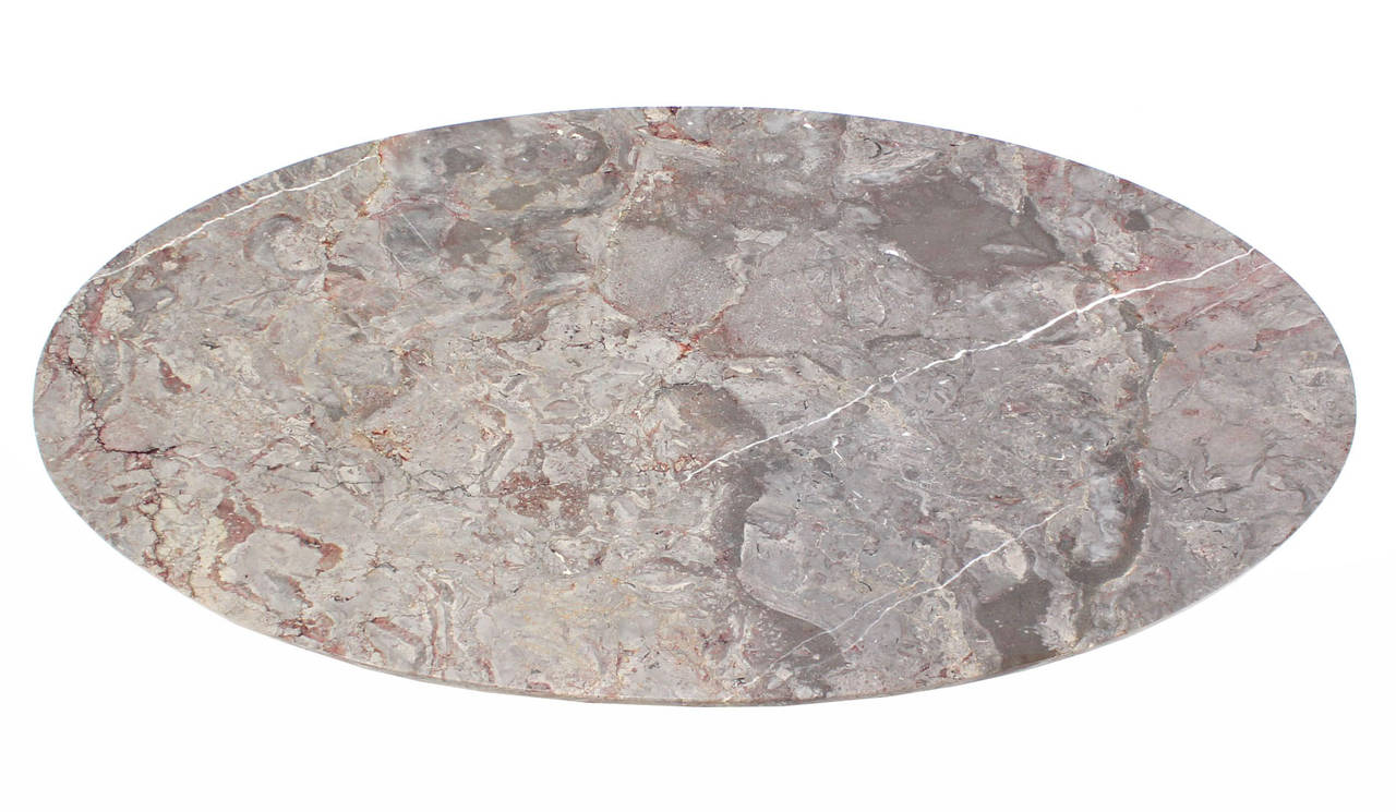 Oval Marble-Top Coffee Table on Wooden Hair Pin Legs 1