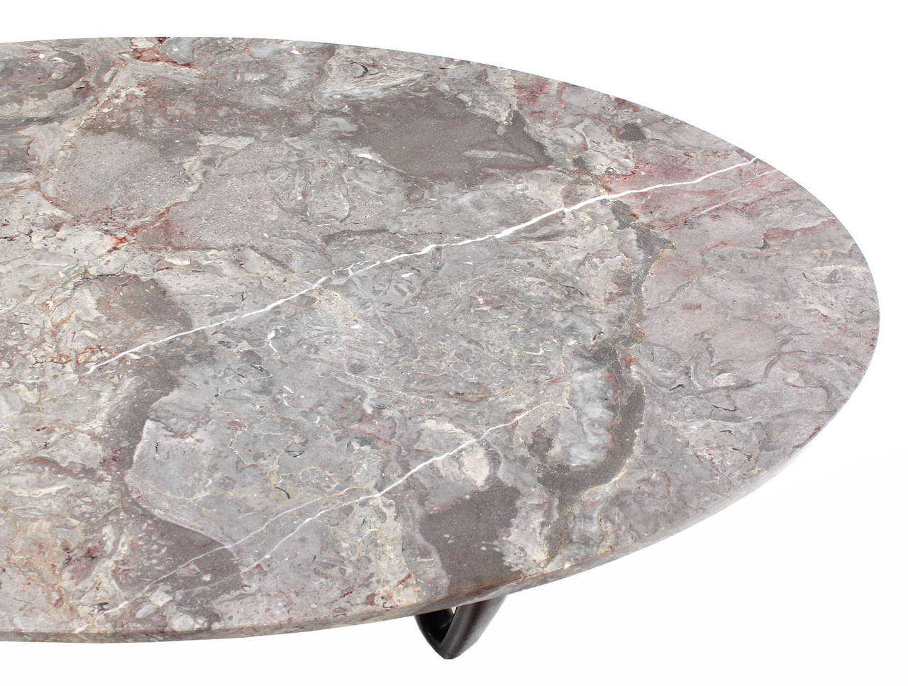 Oval Marble-Top Coffee Table on Wooden Hair Pin Legs 2
