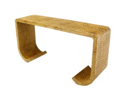 Grass Cloth Mid Century Modern Console Table 