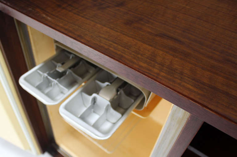 Mid-Century Danish Modern Walnut Refrigerated Bar Cabinet In Excellent Condition In Rockaway, NJ