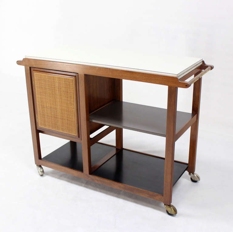 American Mid-Century Modern Flip-Top Walnut Serving Cart