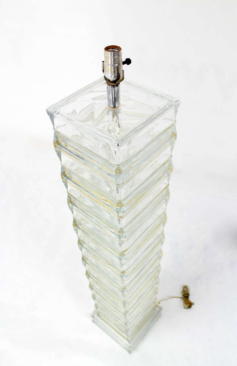 Italian Glass Block, Mid-Century Modern Floor Lamp In Excellent Condition In Rockaway, NJ