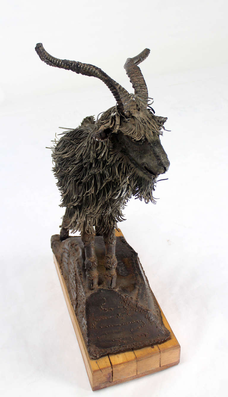 American Tall Mid-Century Modern Metal Sculpture of a Goat