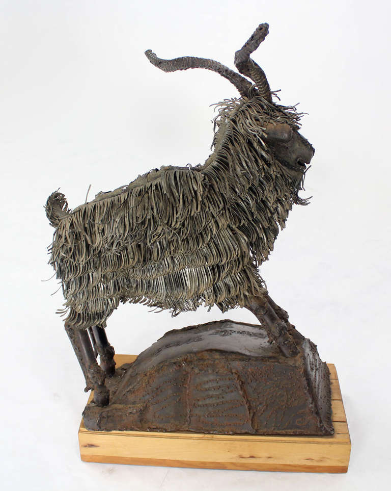 Tall Mid-Century Modern Metal Sculpture of a Goat 1