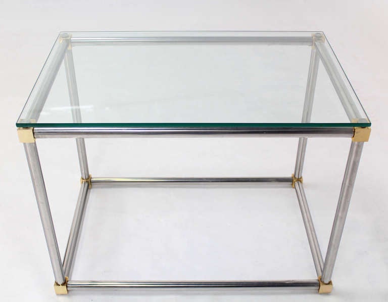 20th Century Chrome, Brass and Glass Cube Shape Mid-Century Modern Side Table by Mastercraft