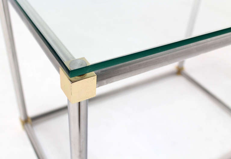American Chrome, Brass and Glass Cube Shape Mid-Century Modern Side Table by Mastercraft