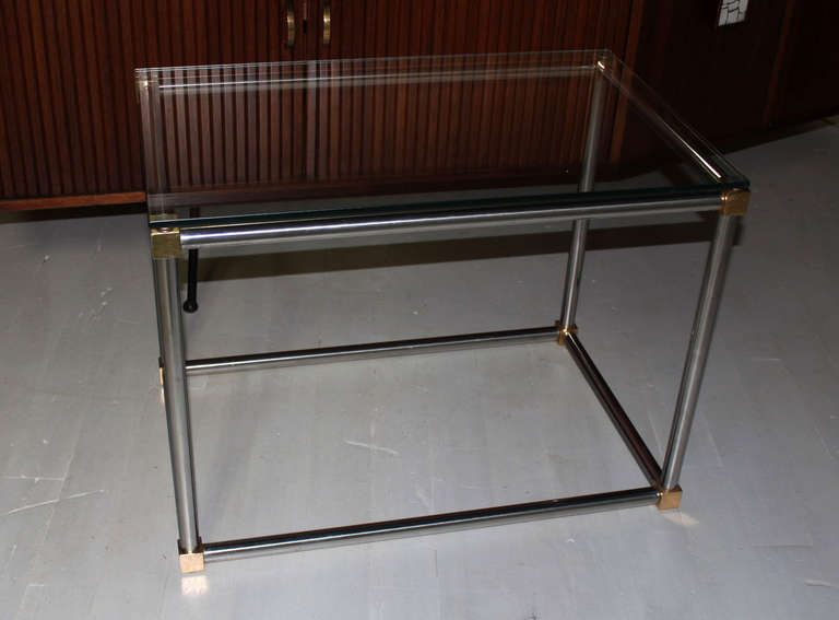 Chrome, Brass and Glass Cube Shape Mid-Century Modern Side Table by Mastercraft 1