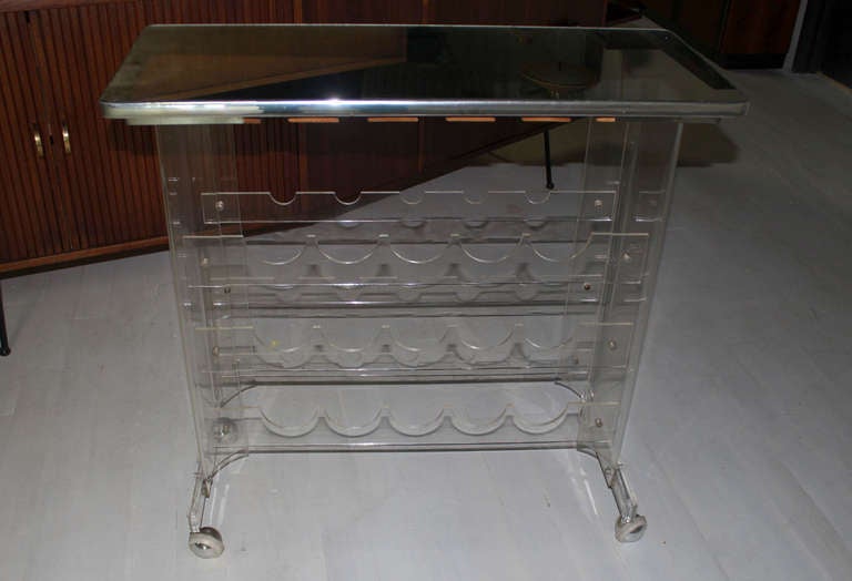 20th Century Mid-Century Modern Lucite Wine Rack Server or Mini Bar Cart