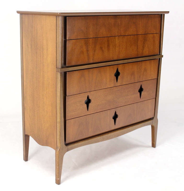 Very nice mid century modern high chest with recessed pulls in style of Edmond Spence