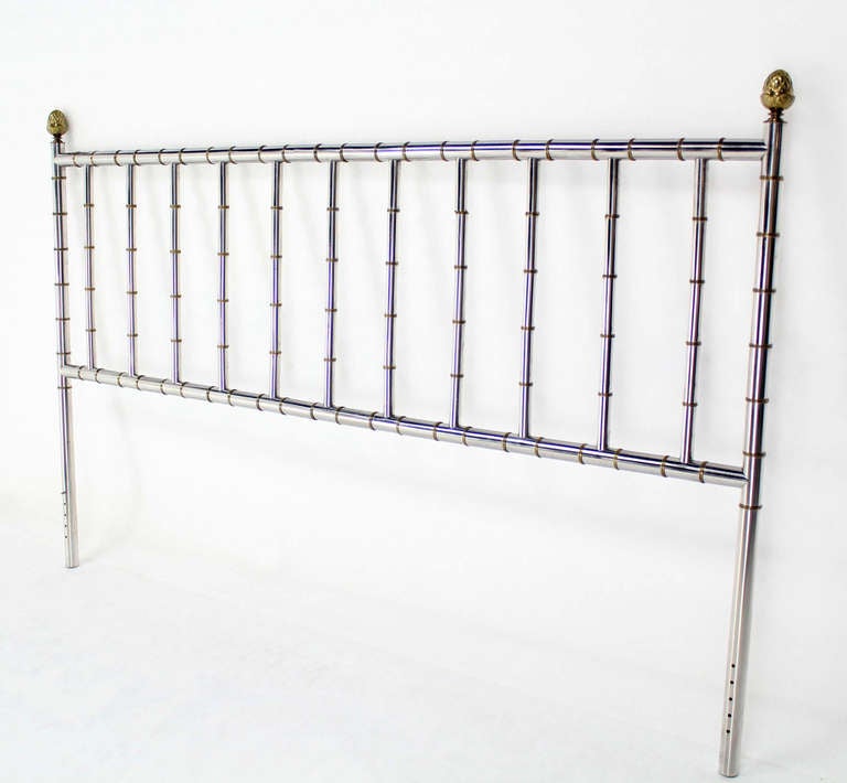 Mid Century Modern Faux Bamboo Chrome and Brass King Size Headboard 1