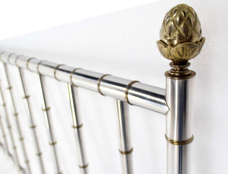 Mid-Century Modern Mid Century Modern Faux Bamboo Chrome and Brass King Size Headboard