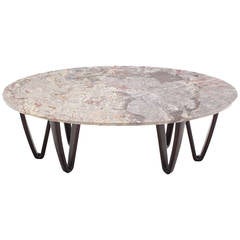 Vintage Oval Marble-Top Coffee Table on Wooden Hair Pin Legs