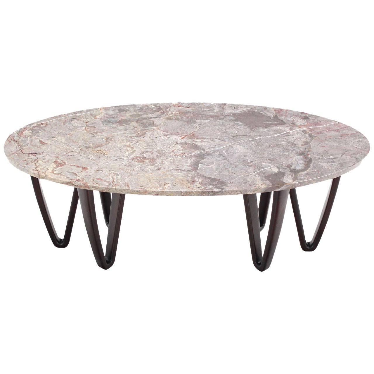 Oval Marble-Top Coffee Table on Wooden Hair Pin Legs