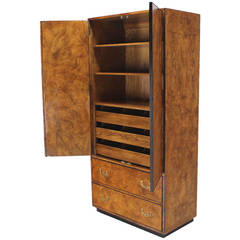 John Widdicomb Burl Wood Chifferobe Chest Cabinet Storage Brass Pulls