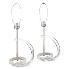 Pair of Spiral Lucite Table Lamps