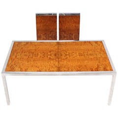 Chrome Burl Wood Dining Conference Table with Two Leaves 7