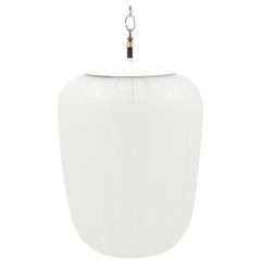 Mid-Century Modern Large Frosted Glass Stripe Pattern Pendant LIght