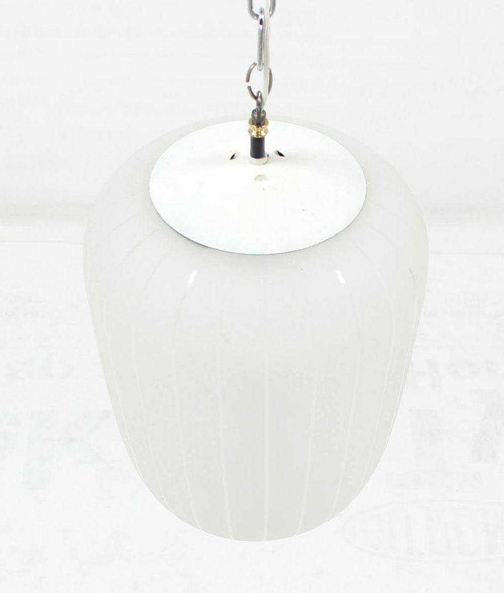 Etched Mid-Century Modern Large Frosted Glass Stripe Pattern Pendant LIght