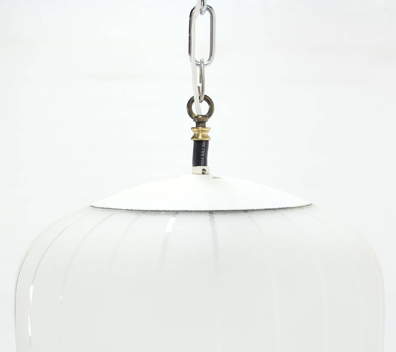 Mid-Century Modern Large Frosted Glass Stripe Pattern Pendant LIght In Excellent Condition In Rockaway, NJ