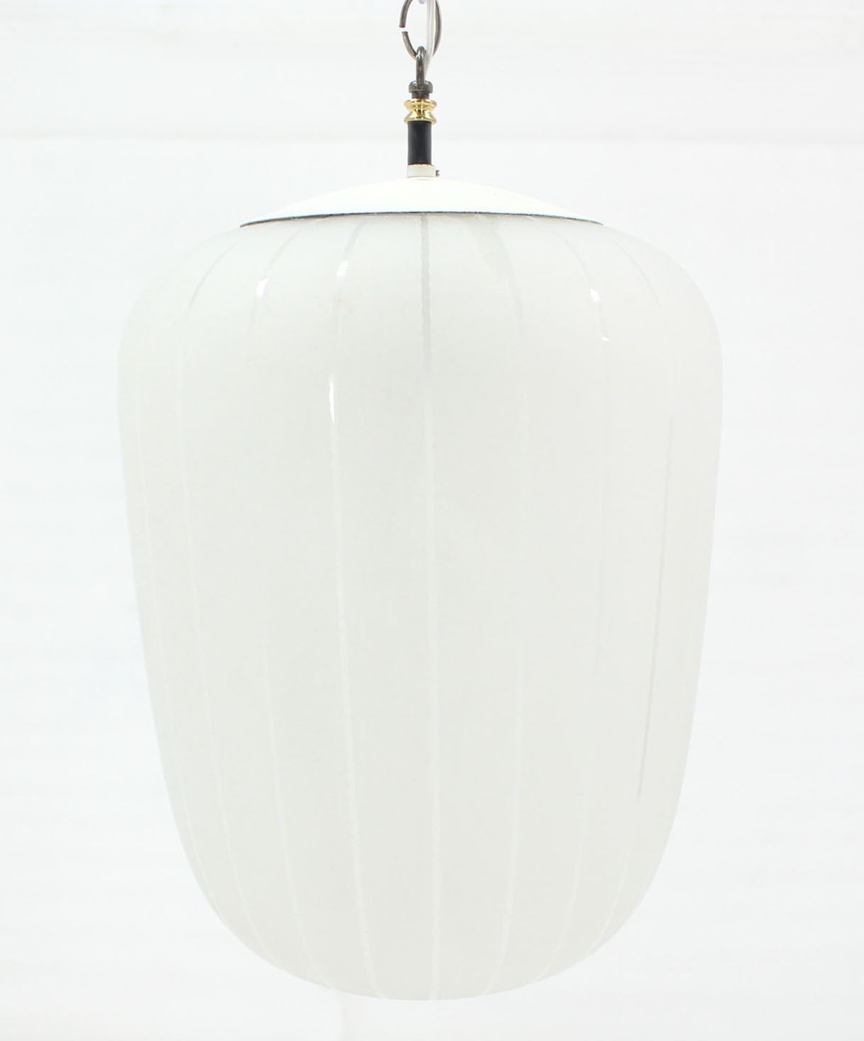 American Mid-Century Modern Large Frosted Glass Stripe Pattern Pendant LIght