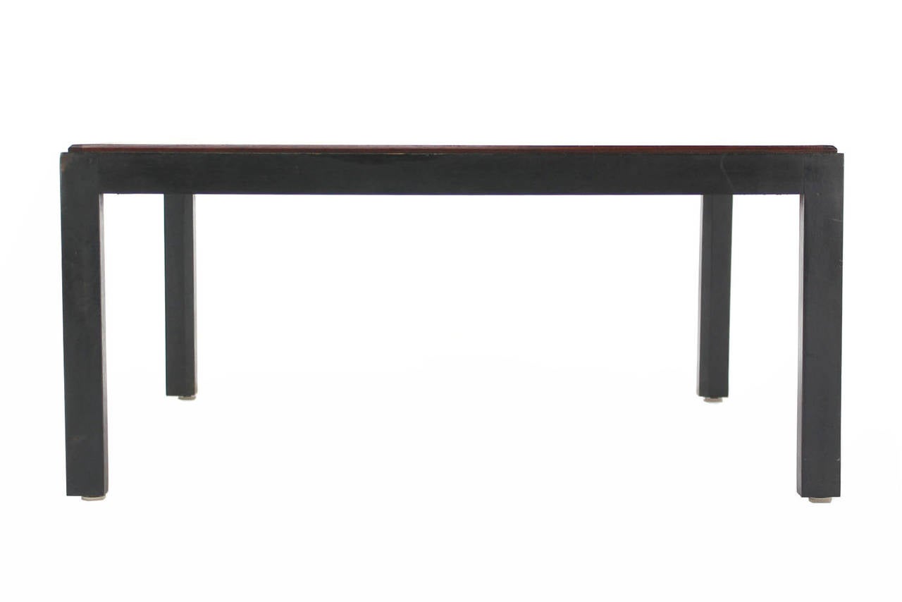 Blackened Ebonised Frame Walnut Top Square Coffee Occasional Table