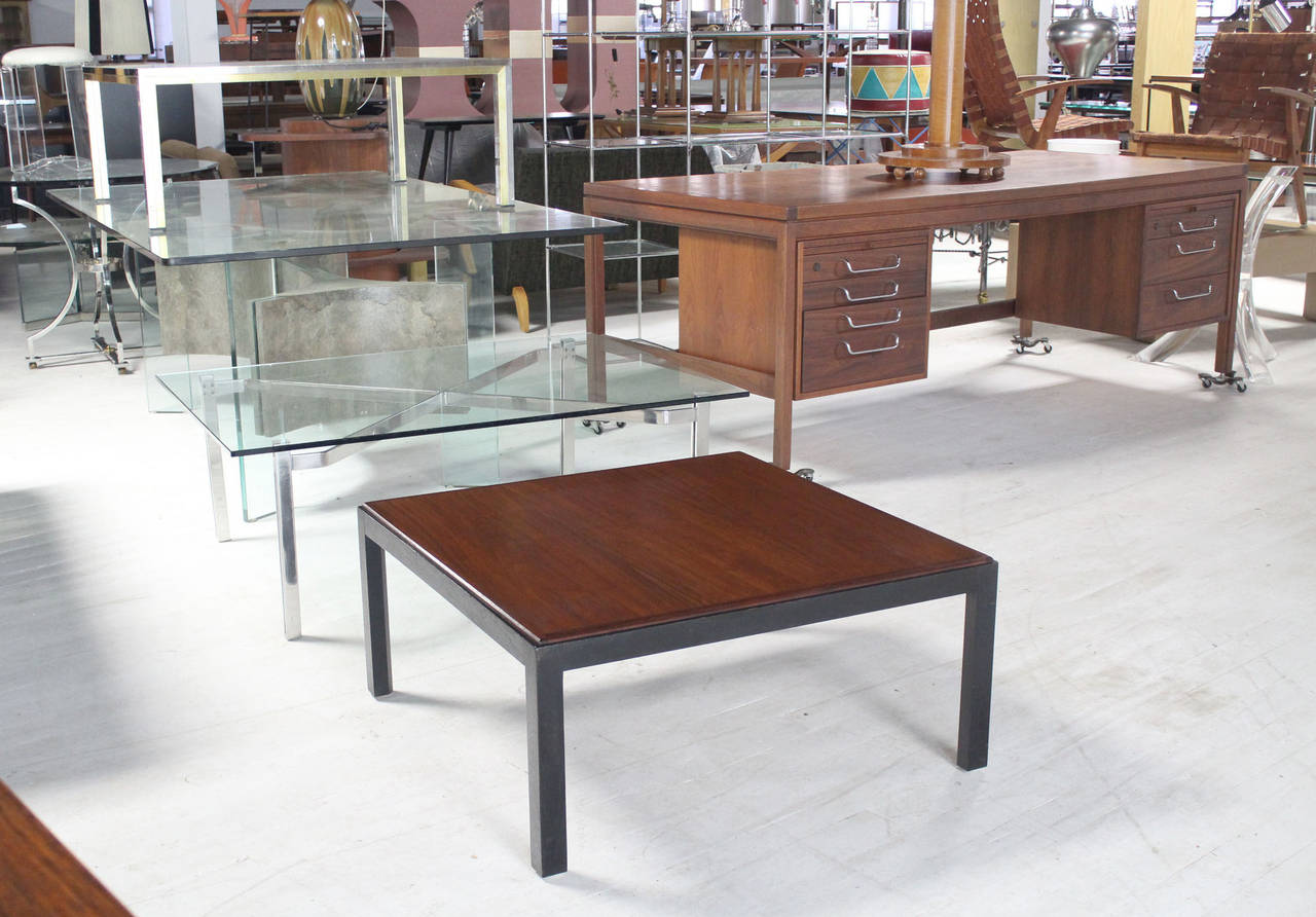 Nice ebonized frame coffee table with walnut-top in style of George Nelson.