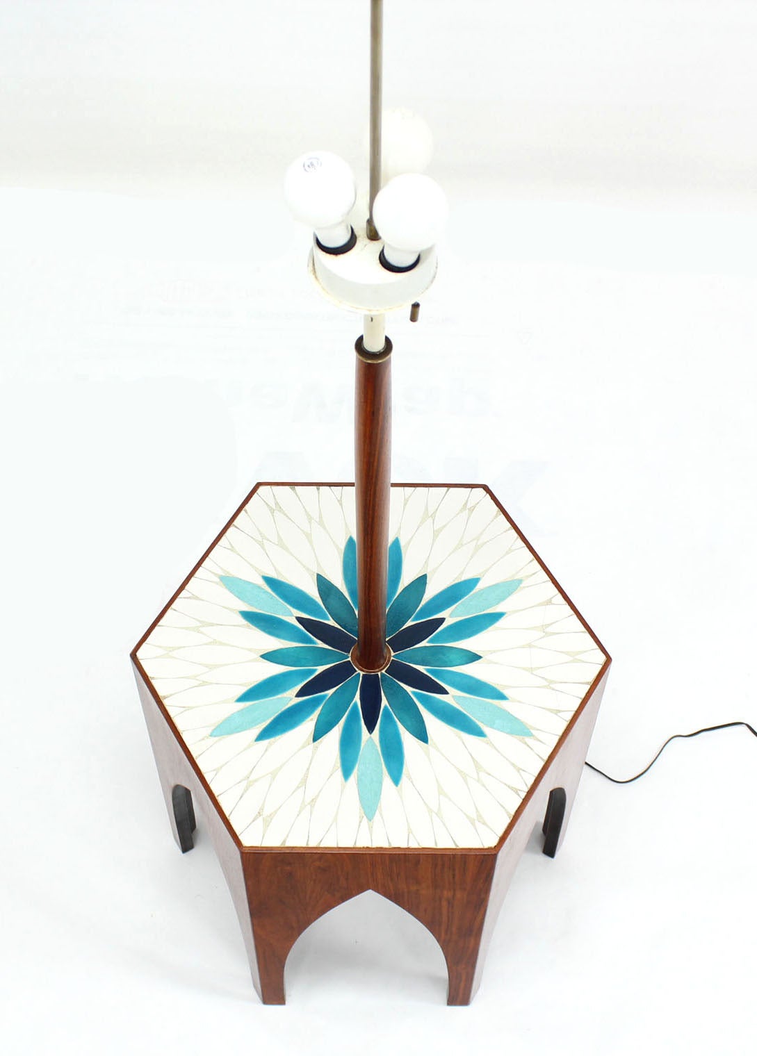 Mid-Century Modern Tile and Oiled Walnut Floor Lamp Side Table atr. to Harvey Probber