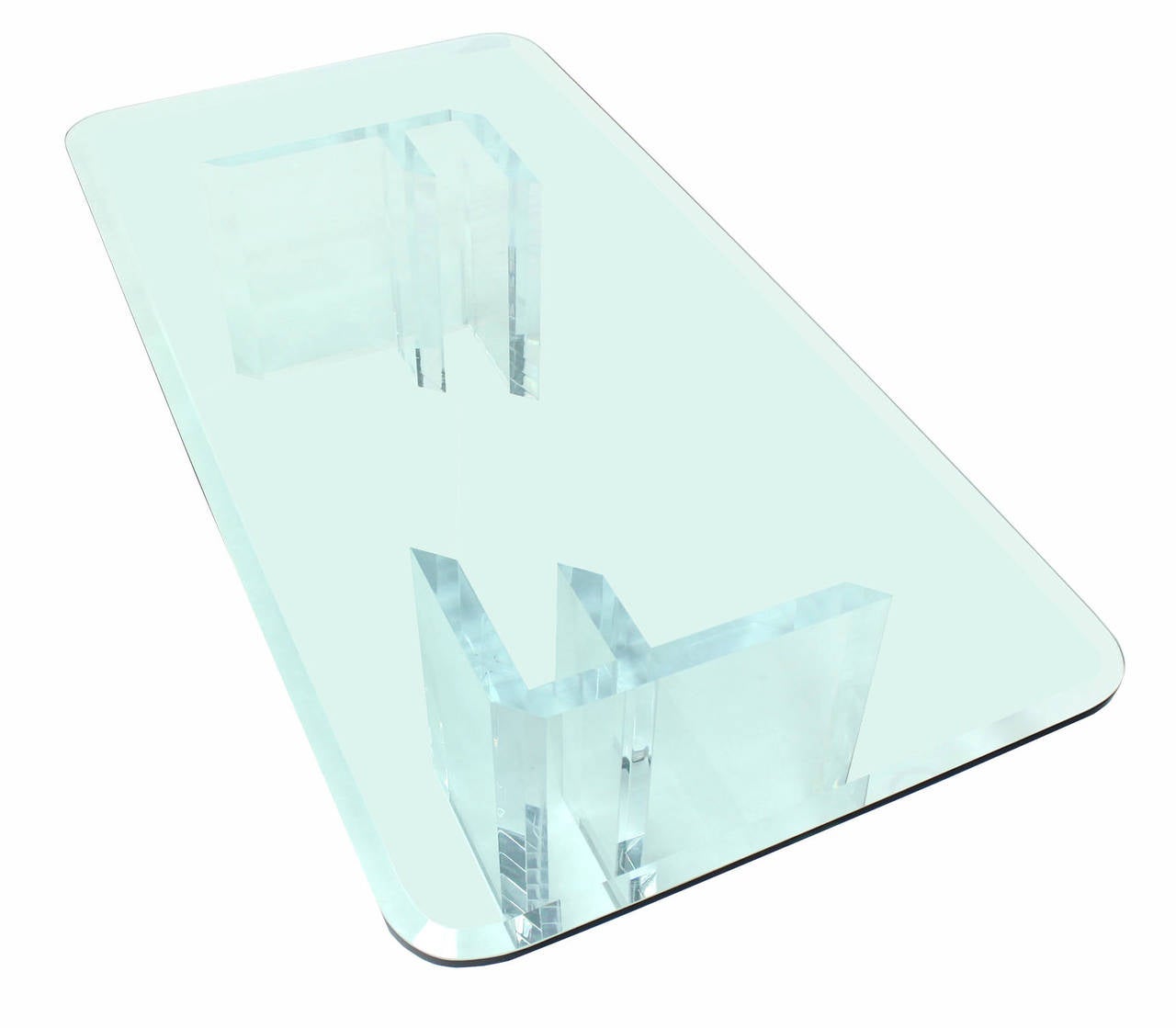 Mid-Century Modern Large Thick Glass-Top and Lucite Base Coffee Table