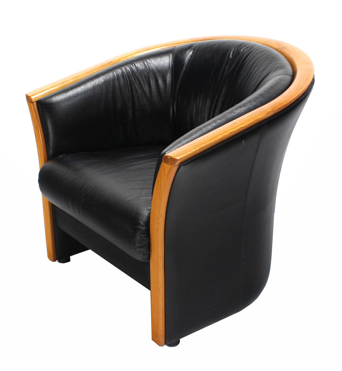 Danish Modern Teak and Black Leather Sofa and Barrel Back Armchair 2