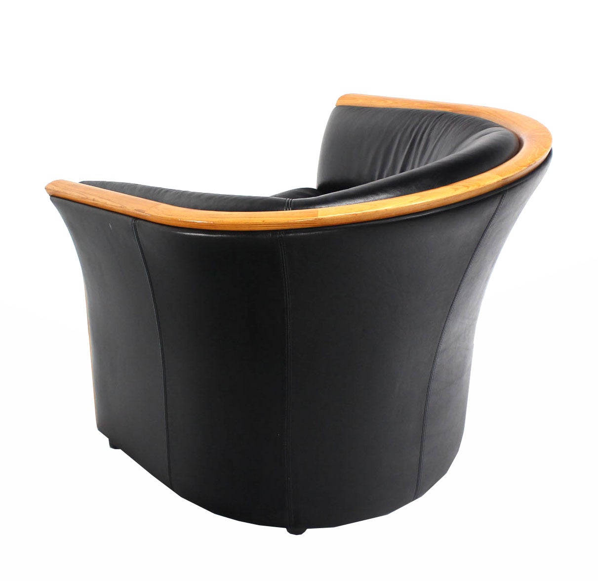 Danish Modern Teak and Black Leather Sofa and Barrel Back Armchair 4
