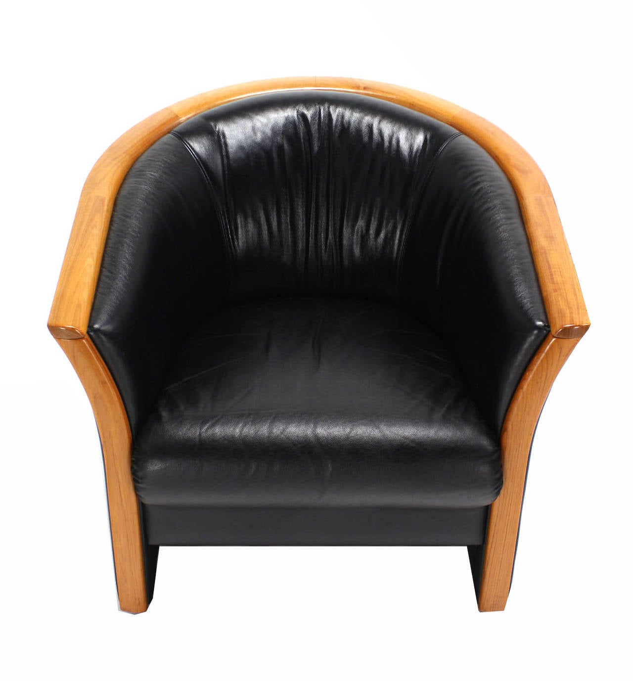 Danish Modern Teak and Black Leather Sofa and Barrel Back Armchair 3