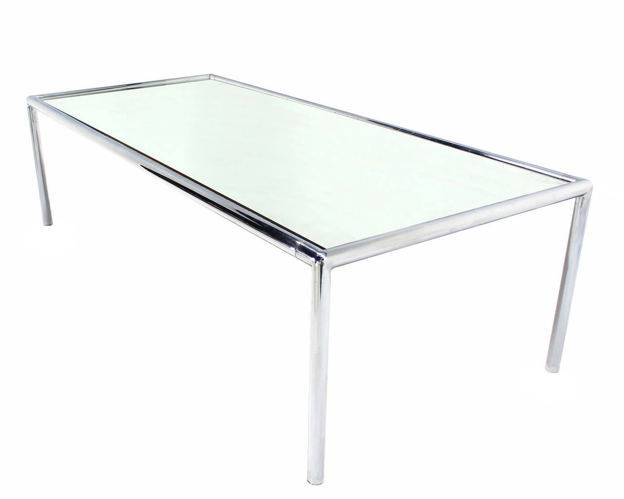 Polished Extra Long Chrome Tubular Design Dining or Conference Table w/ Mirrored Top