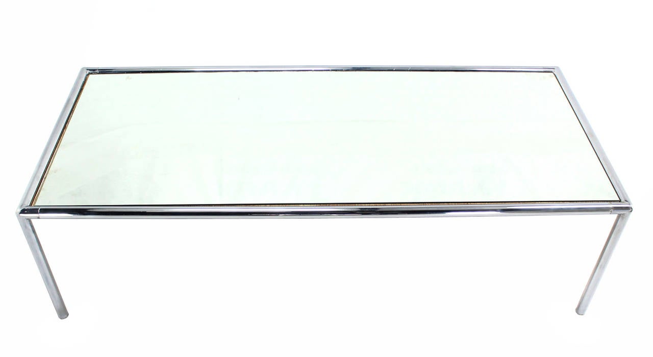 Mid-Century Modern Extra Long Chrome Tubular Design Dining or Conference Table w/ Mirrored Top