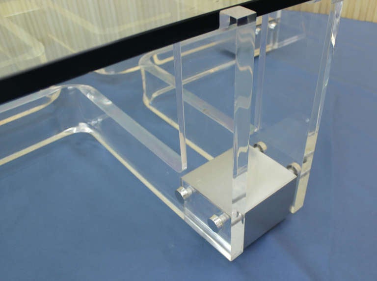 American Mid-Century Modern Lucite Thick Glass-Top Square Coffee Table