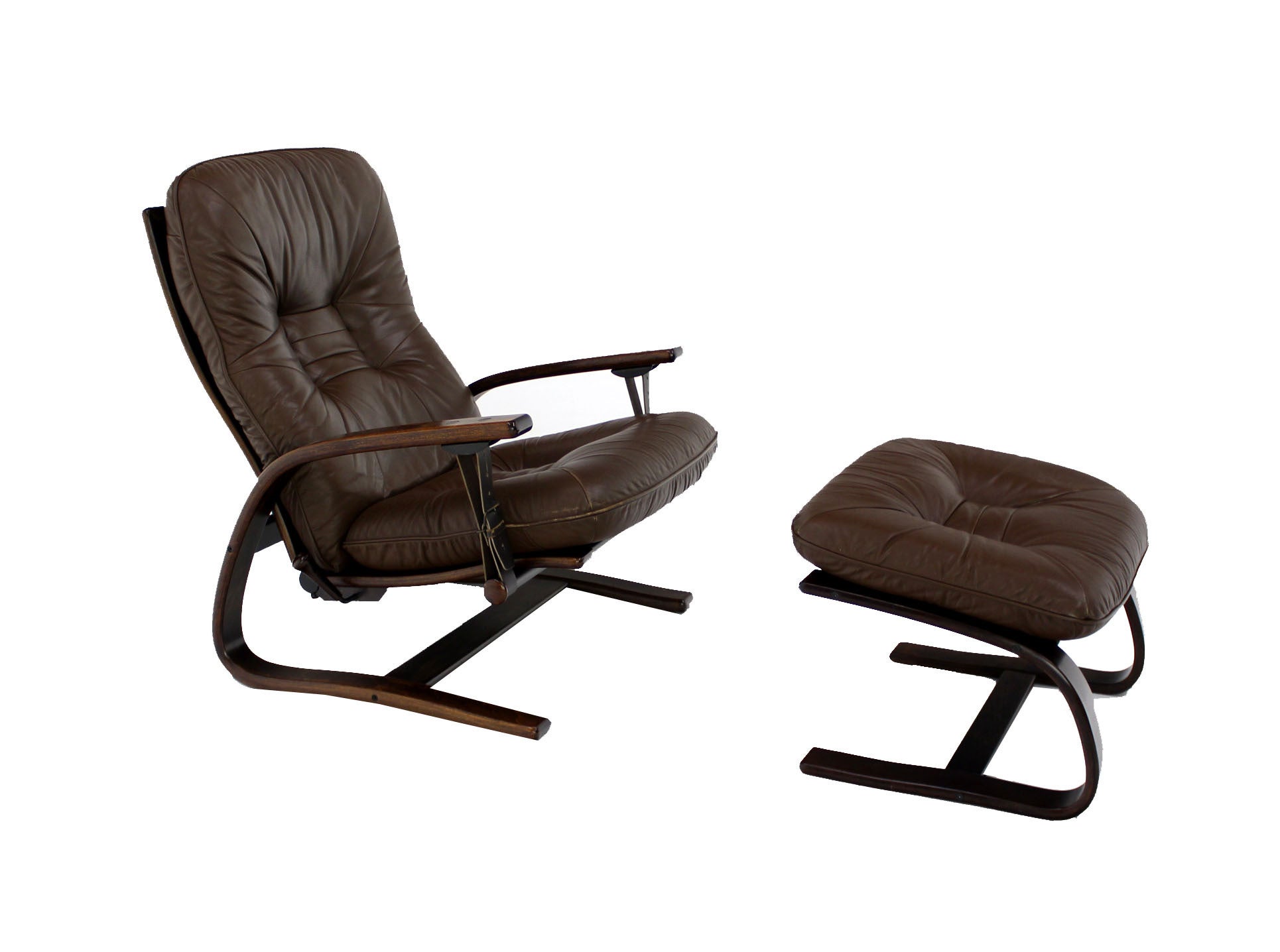 Danish Mid Century Modern Leather Recliner Lounge Chair