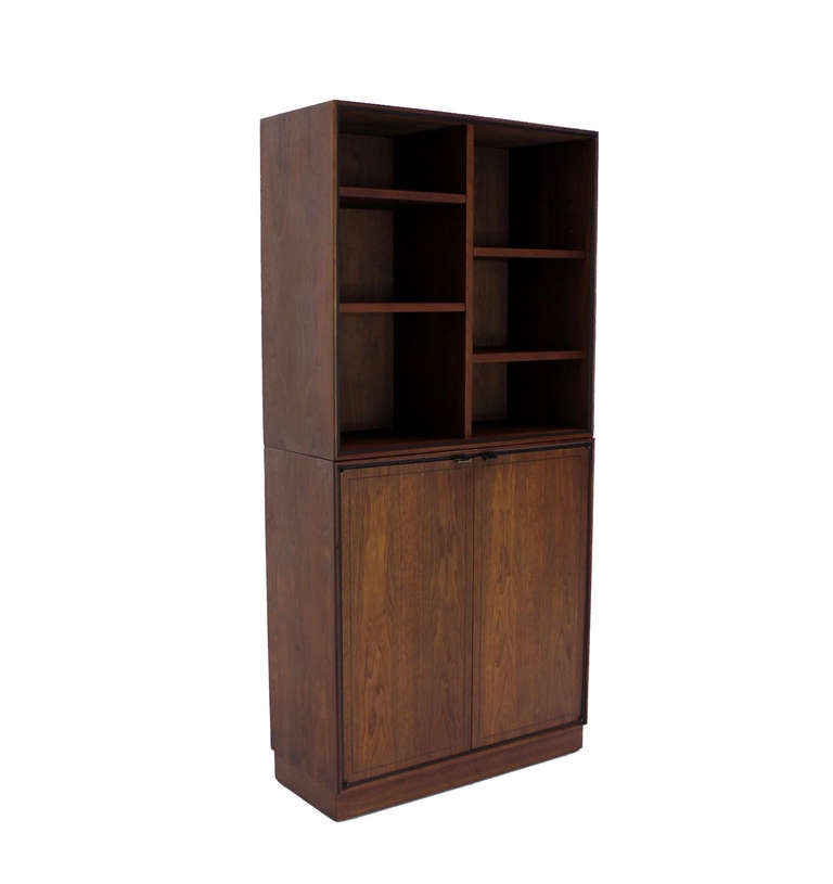 Danish Mid Century Modern Walnut 2 Part Storage Cabinet Bookcase Shelf Wall Unit 1
