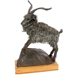 Tall Mid-Century Modern Metal Sculpture of a Goat