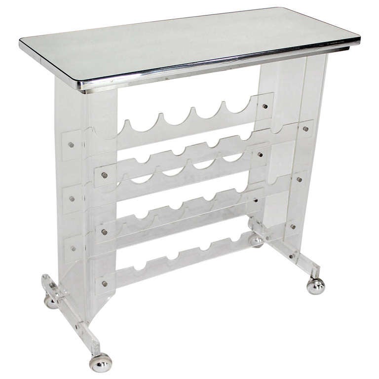 MidCentury Modern Lucite Wine Rack Server or Mini Bar Cart at 1stdibs