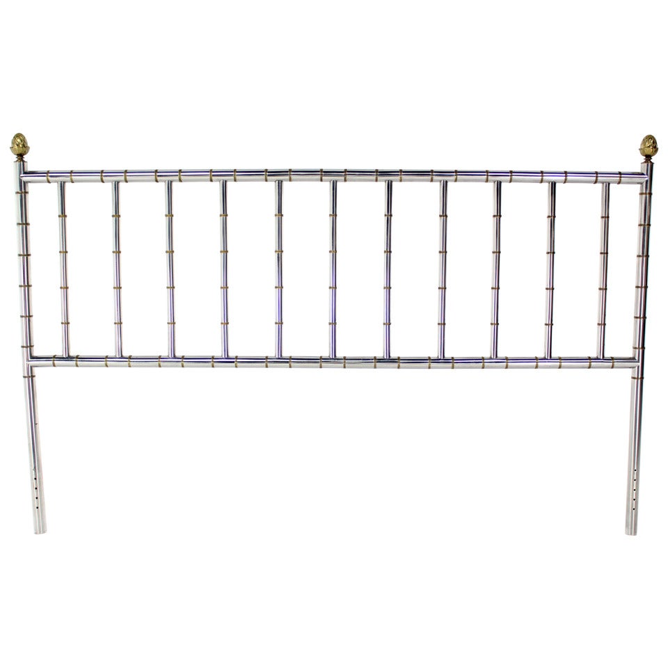 Mid Century Modern Faux Bamboo Chrome and Brass King Size Headboard