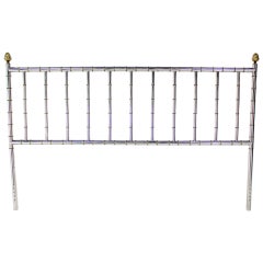 Vintage Mid Century Modern Faux Bamboo Chrome and Brass King Size Headboard