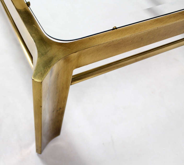 Mid-Century Modern Large Rectangle Brass and Glass Coffee Table Mastercraft