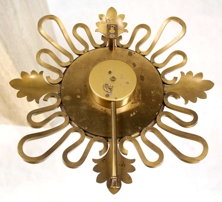Swiss Semca Mid-Century Modern Bronze Sunburst Clock Made in Switzerland