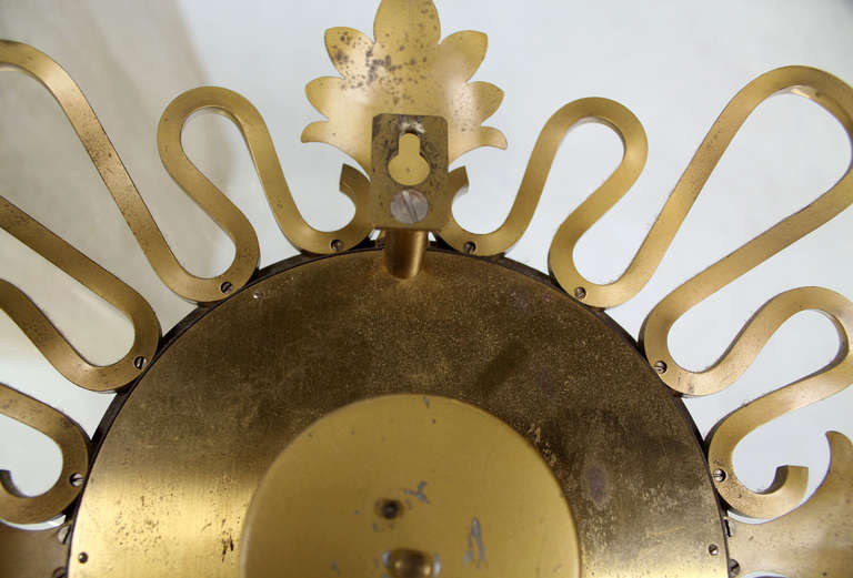 Semca Mid-Century Modern Bronze Sunburst Clock Made in Switzerland In Excellent Condition In Rockaway, NJ